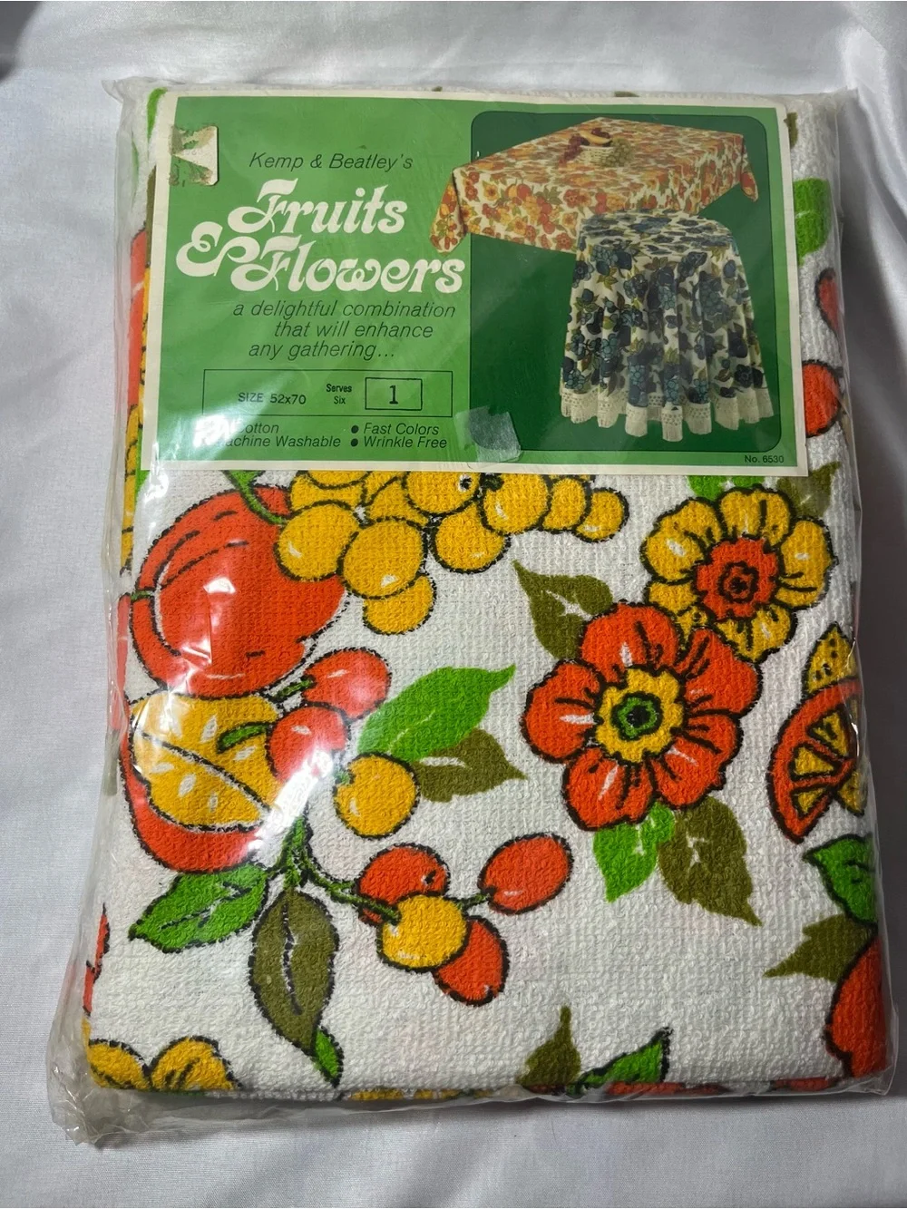 Vintage 70s Kemp & Beatley Terry Cloth Tablecloth Fruits & Flowers 52x70 NEW